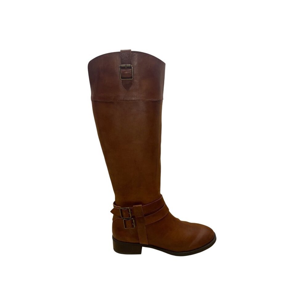 INC Women’s Cognac Brown Leather Knee High Fahnee Riding Boots Size 7M